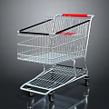 Metal Shopping Cart With Red Handle Multi Layer Design Wheeled Retail Equipment