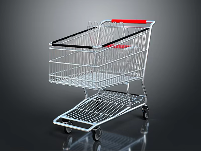 Metal Shopping Cart With Red Handle Multi Layer Design Wheeled Retail Equipment 3d model