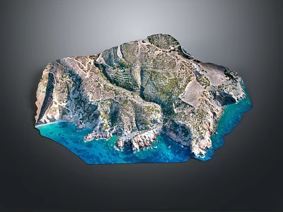 Detailed Mountainous Coastal Terrain With Rocky Elevations And Blue Surrounding Water 3d model