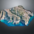 Detailed Mountainous Coastal Terrain With Rocky Elevations And Blue Surrounding Water