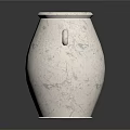 White Textured Vase With Two Handles On Black Reflective Background 3d model