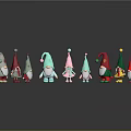 Colorful Garden Gnomes With Various Colored Hats And Clothes Arranged On Black Reflective Surface