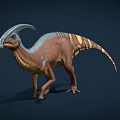 Realistic 3D Dinosaur Model With Long Curved Crest And Brown Blue Yellow Stripes