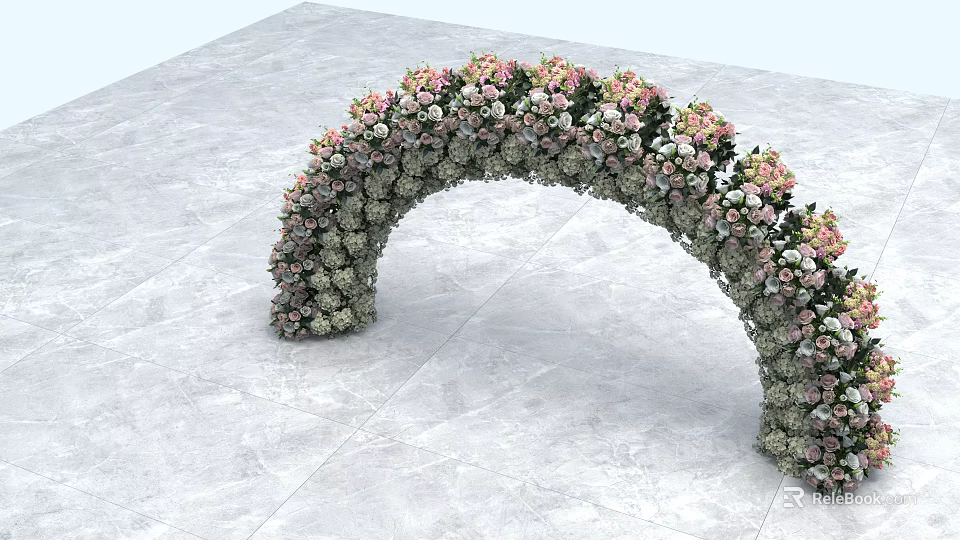 Floral Art Display With Pink And White Flower Arch For Event Decoration 3d model 