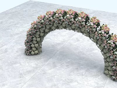 Floral Art Display With Pink And White Flower Arch For Event Decoration 3d model