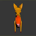 Low Poly Orange Fox Game Character With Red Tail Standing On Black Background With Reflection 3d model