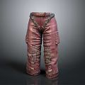 Red Brown Cargo Pants With Multiple Pockets Belt And Distressed Design 3d model