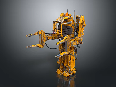 Yellow Armored Sci Fi Mech Robot Game Movie Character With Mechanical Structure 3d model