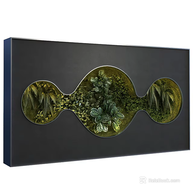 Green Plant Wall Decorative Artwork With Black Background And Oval Design 3d model 