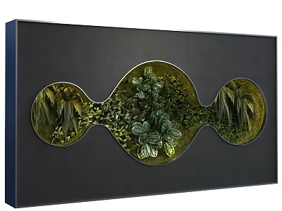 Green Plant Wall Decorative Artwork With Black Background And Oval Design 3d model