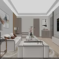 Modern Hotel Guest Room Interior With White Sofa Coffee Table TV Cabinet And Decorative Painting
