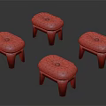 Colorful Upholstered Stools With Wooden Legs And Plaid Striped Patterned Designs