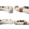 Modern Unique Shape Sofa With Beige Fabric Decorative Pillows And Throw Blanket Interior
