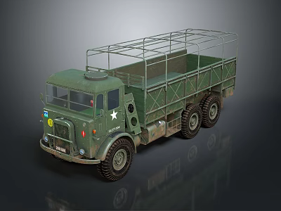 Vintage Green Military Utility Truck With Open Cargo Bed And Metal Roof Rack 3d model