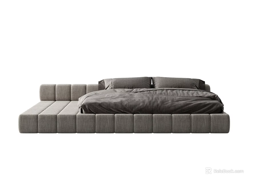 Modern Double Bed With Upholstered Headboard And Platform Base Design 3d model