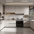 Modern Kitchen Interior With Cabinets Appliances And Marble Countertop Design