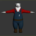 Cartoon Polar Bear Character In Red Shirt Blue Overalls And Brown Boots With Arms Outstretched