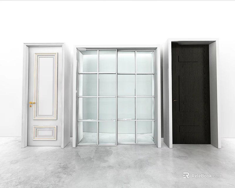 Hinged Doors with Three Design Styles Light Dark Colors and Glass Panel Details 3d model 