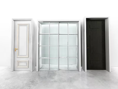 Hinged Doors with Three Design Styles Light Dark Colors and Glass Panel Details 3d model
