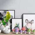 Decorative Ornament Set Including Picture Frames Parrot Succulent Koala and Mushroom Figurines