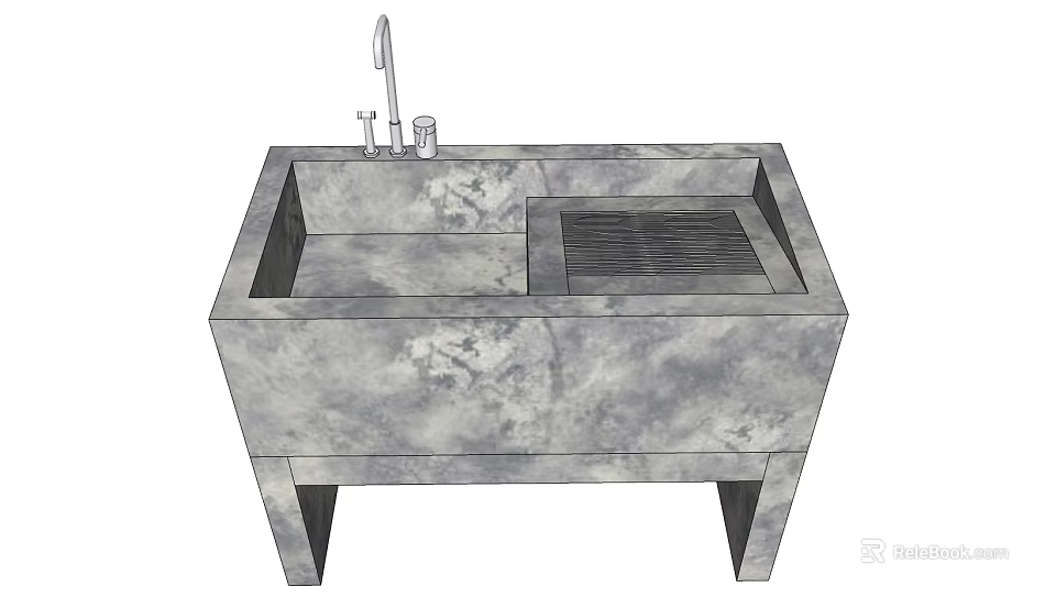 Modern Grey Marble Washbasin with Faucet and Drainboard Stand Design 3d model 