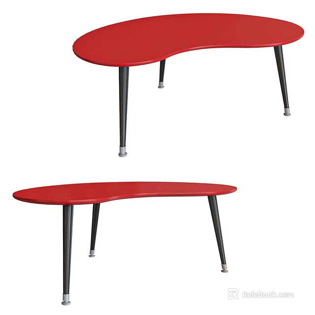 Stylish Red Curved Top Coffee Table With Black Metal Legs Modern Design 3d model 
