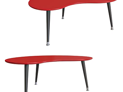 Stylish Red Curved Top Coffee Table With Black Metal Legs Modern Design 3d model