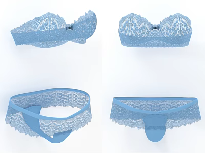 Blue Lace Lingerie Set With Delicate Floral Patterns And Comfortable Design 3d model