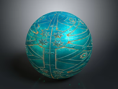 Vintage Blue Decorative Sphere Equipment With Carved Stars And Intricate Lines 3d model