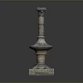 Landscape View of Ancient Bronze Column With Square Base Carvings and Gray Black Gradient Background