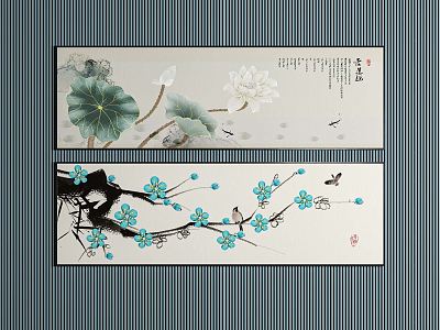 New Chinese-style Plant Painting Decorative Painting Long Strip Decorative Painting model