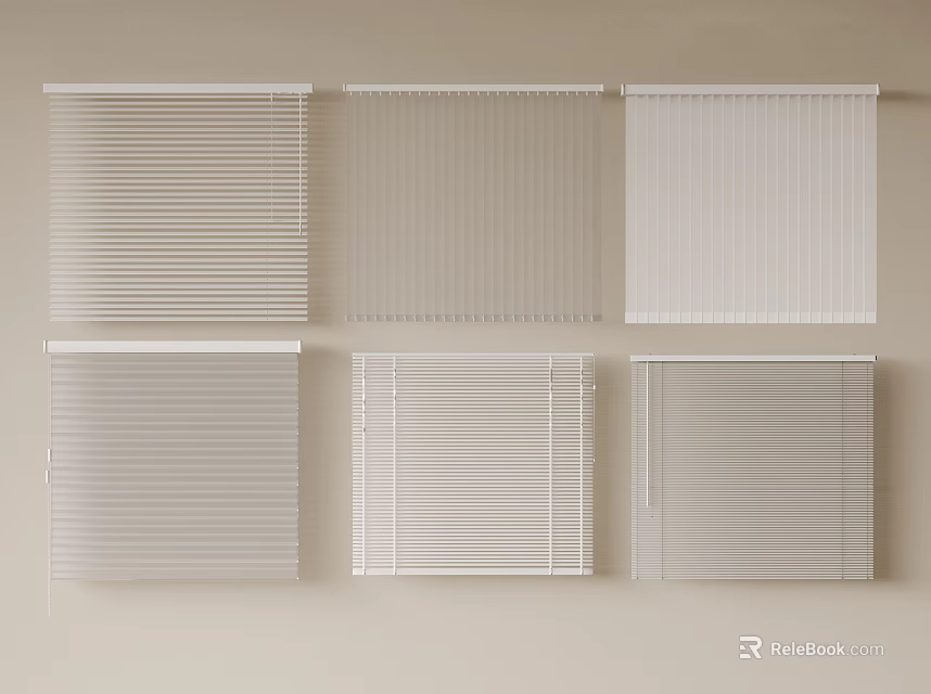 Different Designs of Blinds Showcased on Beige Background for Home Decor 3d model 