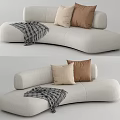 Modern White Sectional Sofa with Beige Brown Throw Pillows and Plaid Blanket 3d model