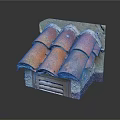 Traditional Building Model With Orange Pink Tile Roof And Textured Walls