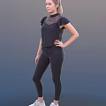 Stylish Woman Posing In Black Top With Lace Neckline Short Sleeves And Black Skinny Jeans