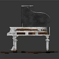 Elegant White Grand Piano Placed On Wooden Planks Platform With Classic Design