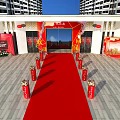 Grand Celebration Building Entrance With Red Carpet Pillars Lanterns And Decorations