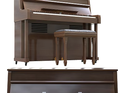 Brown Wooden Upright Piano and Art Supplies Cabinet with Drawers for Creative Use 3d model