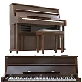 Brown Wooden Upright Piano and Art Supplies Cabinet with Drawers for Creative Use