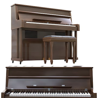 Brown Wooden Upright Piano and Art Supplies Cabinet with Drawers for Creative Use 3d model