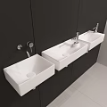 Modern Bathroom Washbasins Design With White Countertops And Chrome Faucets Mounted On Black Wall
