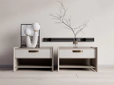 Modern Minimalist Bedside Tables With Drawers And Decorative Artwork 3d model