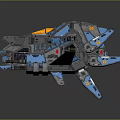 Futuristic Cosmic Spaceship 3D Model With Blue Gray Design And Yellow Accents