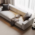 Light Gray Modern Sofa And Coffee Table Set With Pillows And Blanket In Interior 3d model
