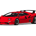 Red Sports Car With Sleek Aerodynamic Body And Rear Spoiler On Gray Floor