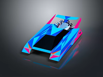 Futuristic Blue And Pink Racing Car With Geometric Patterns And Sleek Design 3d model