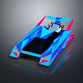 Futuristic Blue And Pink Racing Car With Geometric Patterns And Sleek Design