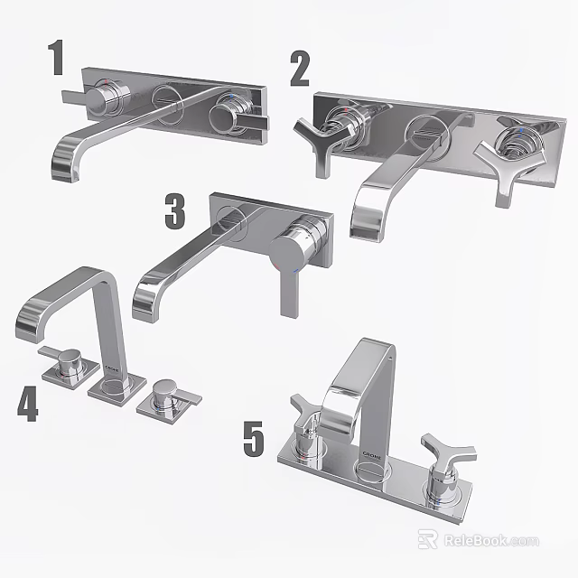 Different Modern Chrome Faucet Styles For Bathroom And Kitchen Applications 3d model