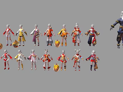 Game and Movie Characters With Diverse Outfits Dynamic Poses And Weapon Props 3d model