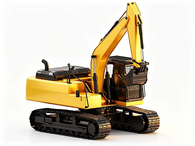 Yellow Construction Utility Vehicle Excavator With Tracked Base Long Arm And Operator Cab 3d model